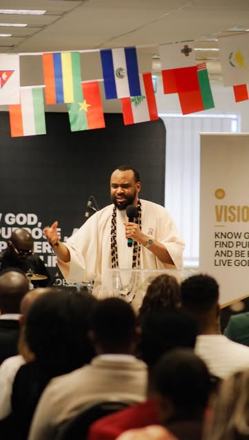 Teaching from the lectern at Kingdom Life Kraków